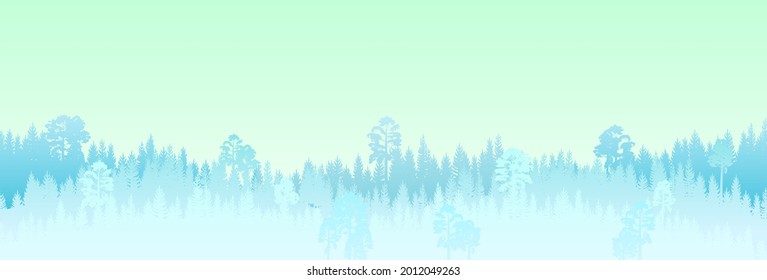 Forest background. Silhouette horizontal panorama. Landscape with trees. Conifers. Beautiful view. Winter scene. Illustration vector