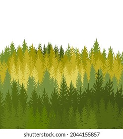Forest background. Silhouette panorama. Landscape with trees. Conifers. Beautiful view. Summer isolated scene. Illustration vector