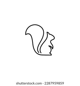 Forest background, squirrel one line drawing vector illustration