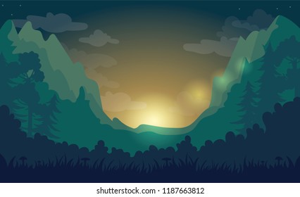 Forest background at sunrise