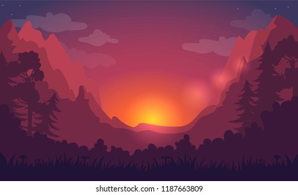 Forest background at sunset