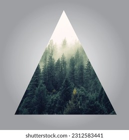 forest background in triangle shape t shirt design vector illustration 