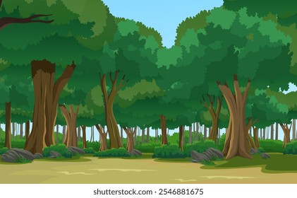 Forest Background Vector, jungle trees, cartoon forest landscape, green, forest trees illustration