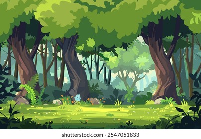 Vetor de fundo da floresta, vetor da selva, árvores da floresta, ilustração da paisagem