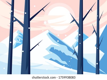 forest background in winter, flat design