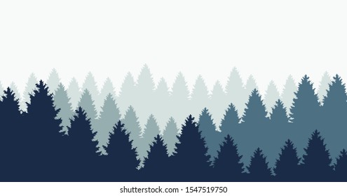 Forest background. Winter morning scene. Evergreen coniferous trees. Vector illustration.