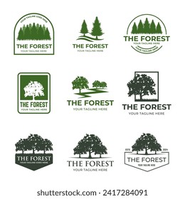 Forest badge vector set Isolated over white background.