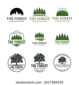 Forest badge vector set Isolated over white background.