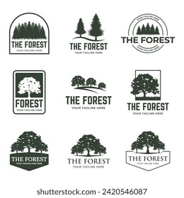 Forest badge vector set Isolated over white background.
