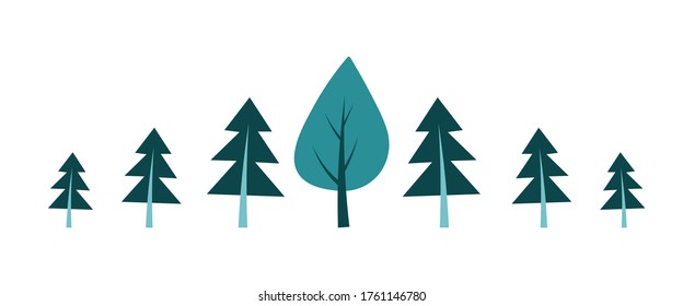 Forest banner. Green summer trees isolated on white background. Vector illustration.
