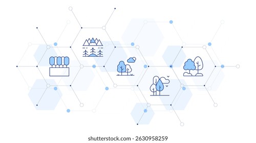 Forest Banner Vector Illustration with Icon Style in Between. Line Duotone icon. Containing. trees, lanscape, nature, forest.