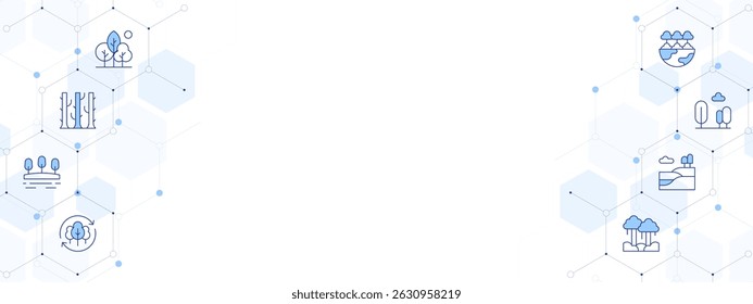 Forest Banner Vector Illustration with Two-sided Icon Style. Line Duotone icon. Containing. nature, woodland, lake, reforestation, rainforest