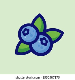 Forest berries illustration. Ripe blueberries with leaves. Icon of health products on a light background. Simple berries emblem.