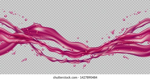 Forest berries juice splash. Horizontal seamless pattern. The right and left sides of the illustration seamlessly fit together. Realistic vector illustration.