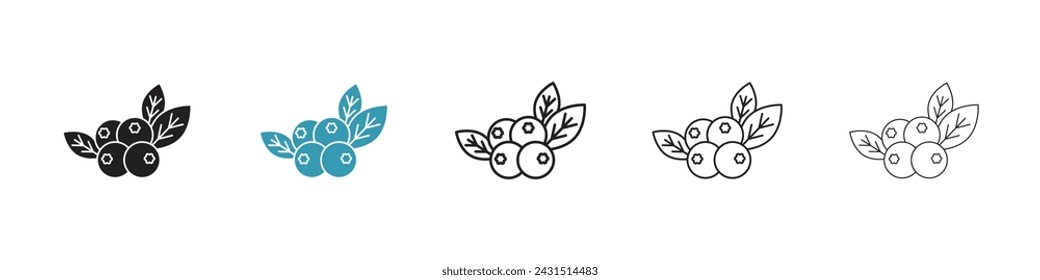 Forest Berries Vector Icon Set. Wild Bilberry Vector Symbol for UI Design.