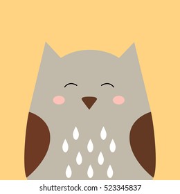Forest bird, cute owl on yellow background. Flat design.Vector Illustration.