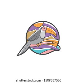 forest bird line art logo icon vector