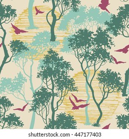 Forest birds seamless pattern