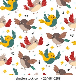 Forest birds seamless pattern concept. Vector flat cartoon design element illustration