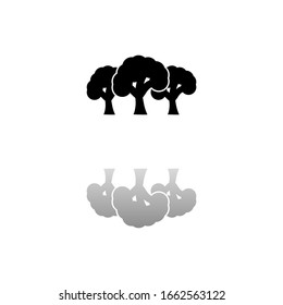  Bosque. Símbolo negro sobre fondo blanco. Simple ilustración. Icono de vector plano. Sombra de reflexión espejo. Se puede utilizar en el proyecto de logotipo, web, móvil e UI