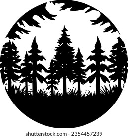 Forest - Black and White Isolated Icon - Vector illustration