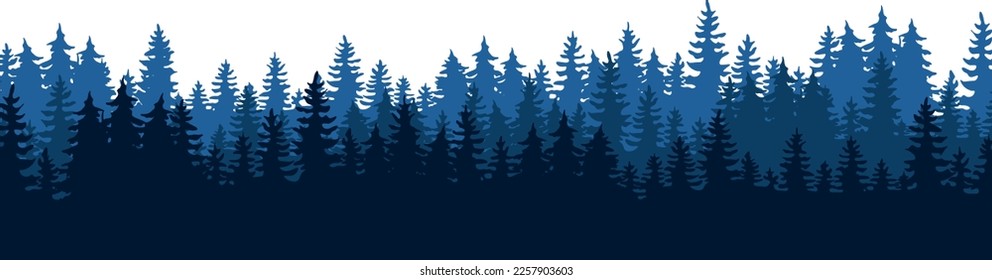 Ilustración de vectores de selva negra forestal panorámica del paisaje - Silhouette azul de abetos y abetos, aislados en fondo blanco