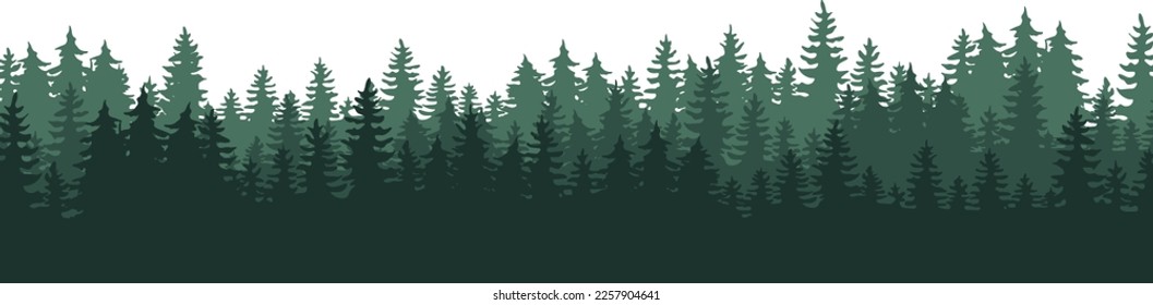 Forest blackforest vector illustration banner landscape panorama - Blue silhouette of spruce and fir trees, isolated on white background