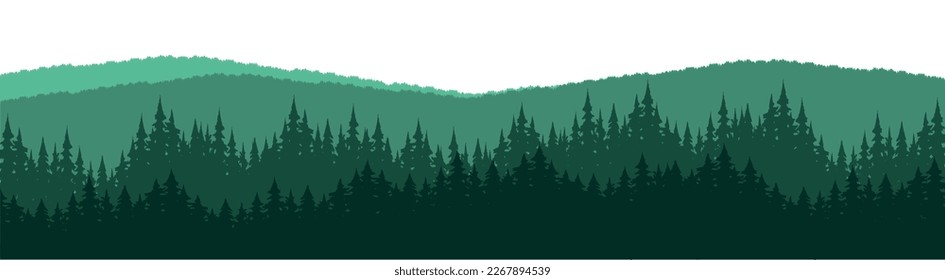 Forest blackforest vector illustration banner landscape panorama - Green silhouette of spruce and fir trees, isolated on white background..