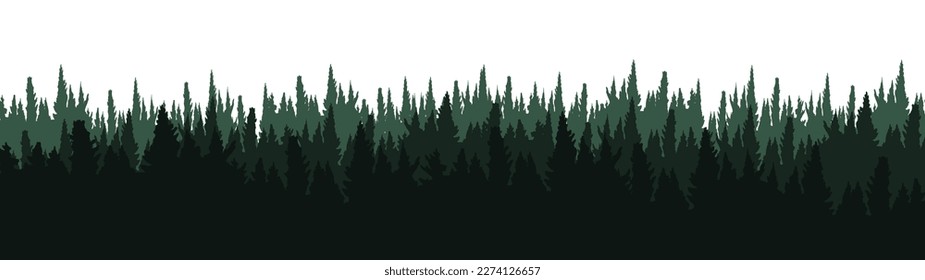 Forest blackforest vector illustration banner landscape panorama - Green silhouette of spruce and fir trees, isolated on white background