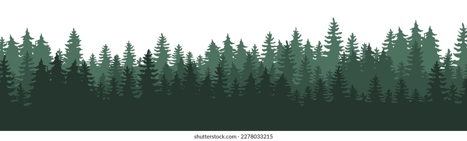 Ilustración de vectores de selva negra forestal panorámica del paisaje - Silhouette azul de abetos y abetos, aislados en fondo blanco