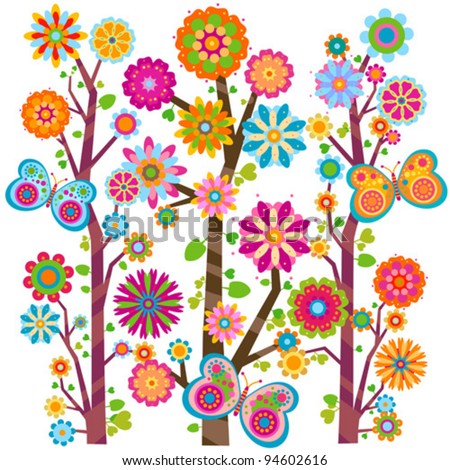 Forest Blooming Stock Vector (Royalty Free) 94602616 - Shutterstock