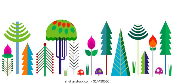 forest border with colorful whimsy trees 