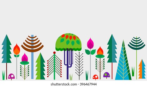 forest border with colorful whimsy trees 