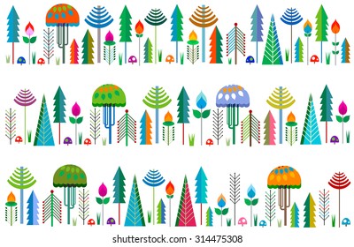 forest borders with colorful whimsy trees 