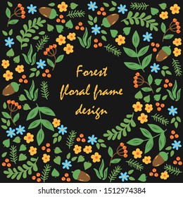 Forest botanical floral simple round decorative frame vector design