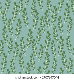 La rama forestal deja un patrón sin fisuras en el fondo verde. Papel tapiz de hoja botánica. Diseño para tela, impresión textil, papel envolvente, moda, interior, cubierta. Ilustración del vector