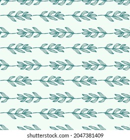 Forest branch with leaves seamless pattern on light green background. Leaf backdrop. Nature wallpaper. For fabric design, textile print, wrapping, cover. Vector illustration.