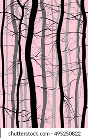 Forest Branches seamless pattern. Fog in the morning spring, winter bare trees vector illustration.