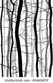 Forest Branches seamless pattern. Monochrome, winter bare trees vector.