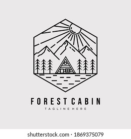 forest cabin line art. Cabin logo vector illustration design