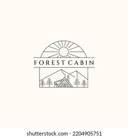 forest cabin line art logo vector minimalist illustration design, nature cabin symbol design