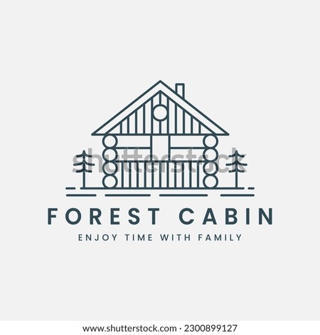 forest cabin line art vector logo template illustration design, cottage house icon logo design