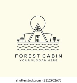 forest cabin simple line art icon logo template vector illustration design