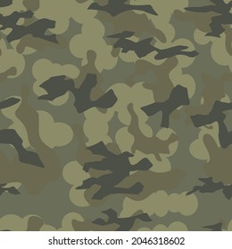 Forest camouflage background, khaki pattern, repeat background, vector illustration. EPS