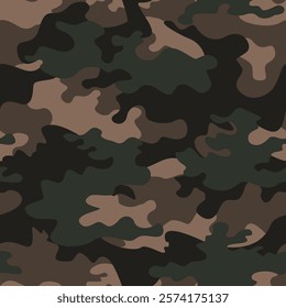 
forest camouflage pattern, dark green background, military fabric texture, seamless vector illustration