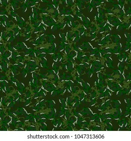 Forest camouflage seamless pattern in different shades of green color. Vector camo print for clothes, backdrop for sites, wallpaper etc.