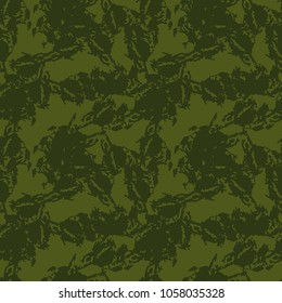 Forest camouflage seamless pattern. Modern clothing style, masking grunge vector camo, repeat print, background or backdrop. Forest texture in light green and dark green colors.