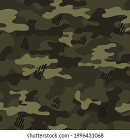 
Forest camouflage texture, trendy uniform pattern, military clothing, vector illustration.