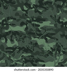 Forest camouflage with tree branches. The color is dark.