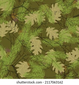Forest camouflage with tree branches. Pattern of a new sample. Modern. Clothes for hunting and fishing. Jumpsuit. Vector shape.
